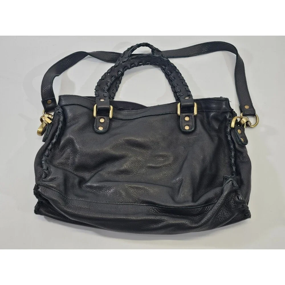 VINTAGE Carla Mancini Black Leather‎ Cowhide Shoulder Bag Purse Crossbody EUC